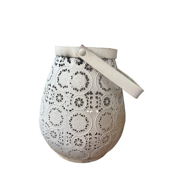 Boho Cottage Rustic Candle Lantern, with Circular Pinhole Pattern - Picture 1 of 1